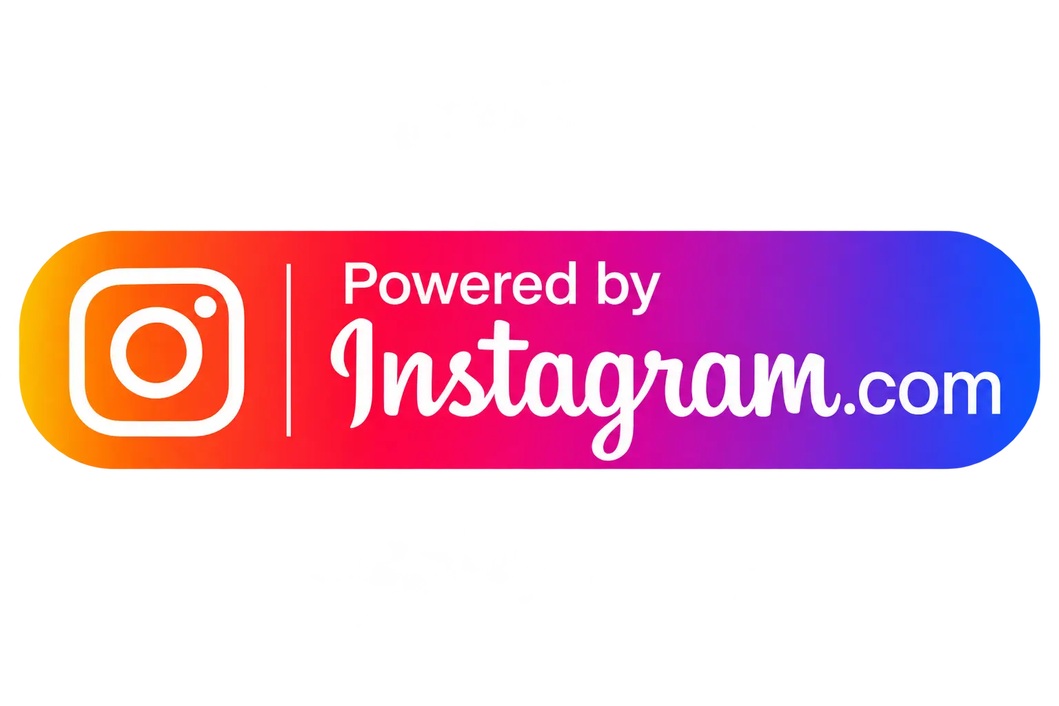 A rounded gradient badge with the Instagram logo and the text Powered by Instagram.com on a white background.