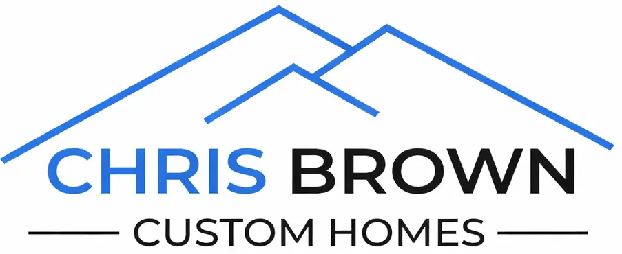 Chris Brown Custom Homes logo with blue overlapping rooflines.