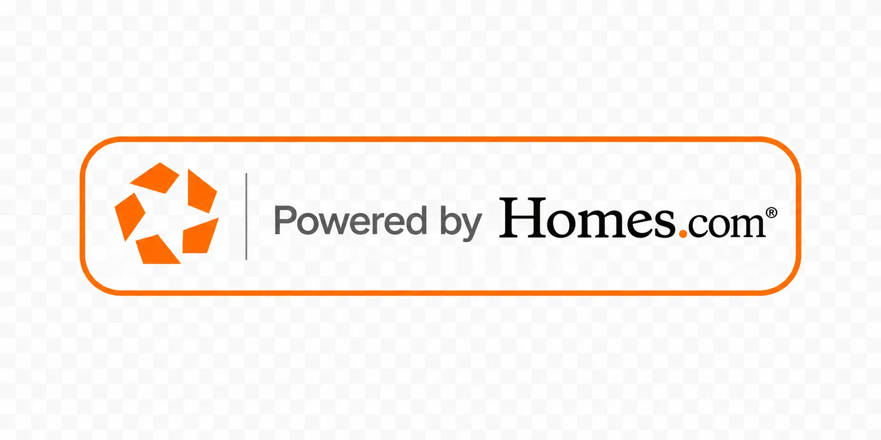 Powered by Homes.com logo with orange pinwheel emblem and rounded border.