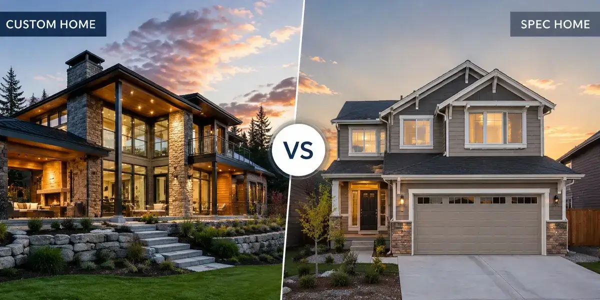 Custom build vs. spec home in Evansville, Indiana, featuring luxury and traditional designs.